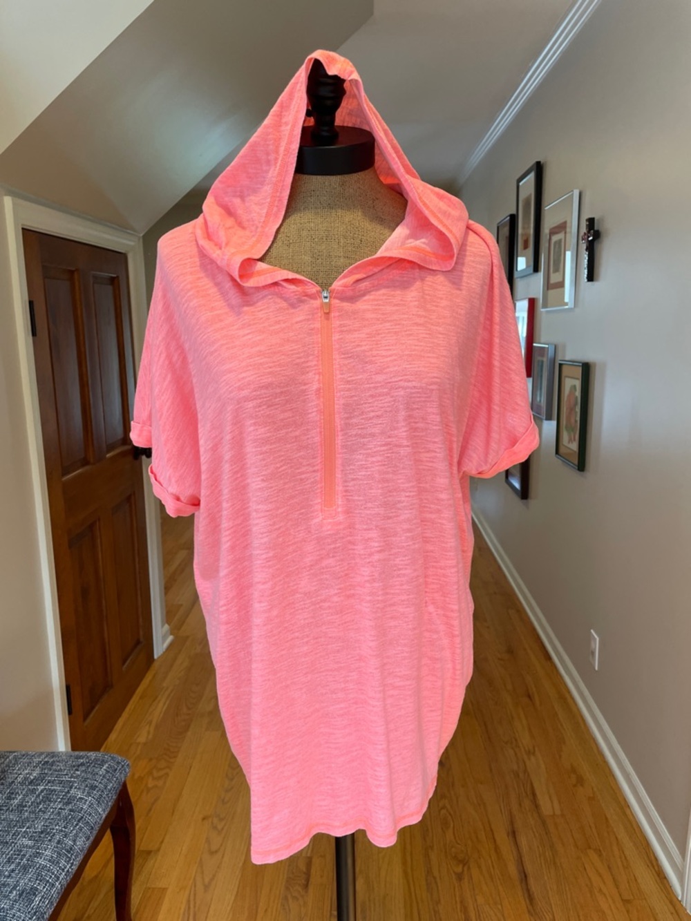 Livi Active Neon Coral Half-Zip Hooded Tunic